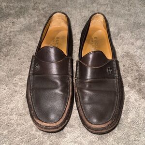 Gucci Men's Dark Brown Leather Slip-On Loafers